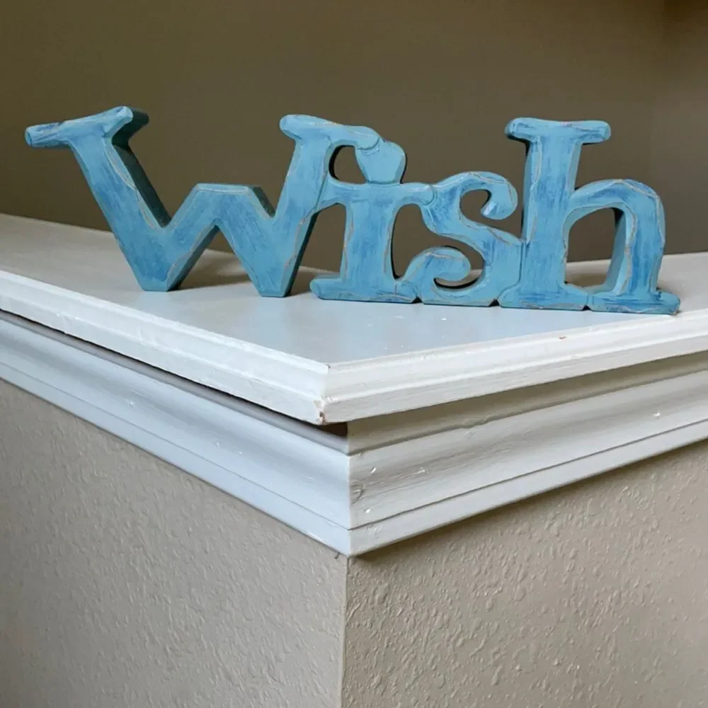 Wooden Blue Whimsical ‘ Wish ’ Word Block Table Decor